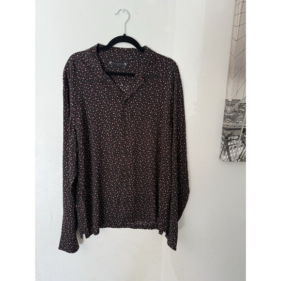 Allsaints Shirt Womens XXLBlack Lux Ditsy Star Flowy Notched Collar Artsy Career - Picture 1 of 7